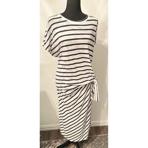 Sonoma Womens 2XL Navy White Striped Tie Front Dress Casual Stretch Midi